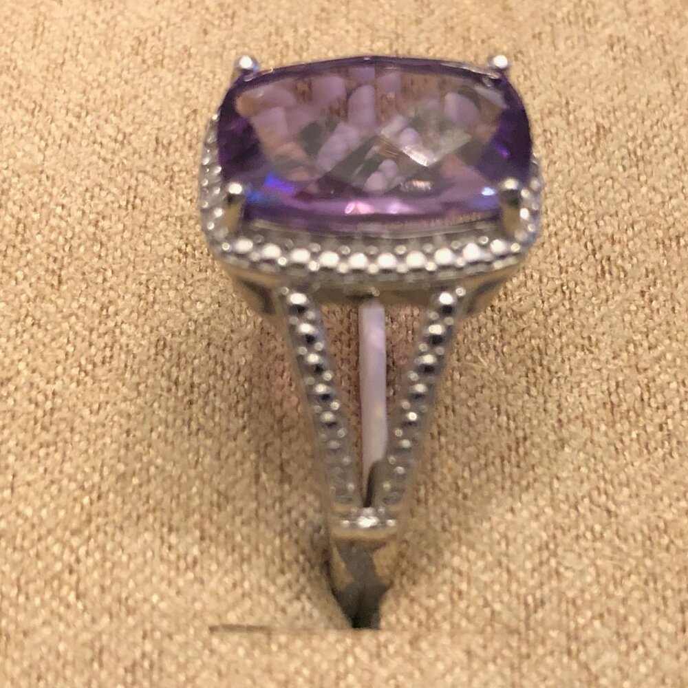 Rectangular Cushion Brazilian Amethyst Single Dia… - image 2